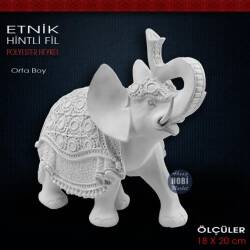 Etnik Hintli Fil Biblo Heykeli Orta Boy (18x20 cm) Ham Polyester - Tual Hobi Sanat (1)