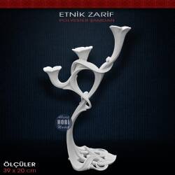 Etnik Zarif 3 Dallı Çiçekli Şamdan (39x20cm) - Tual Hobi Sanat