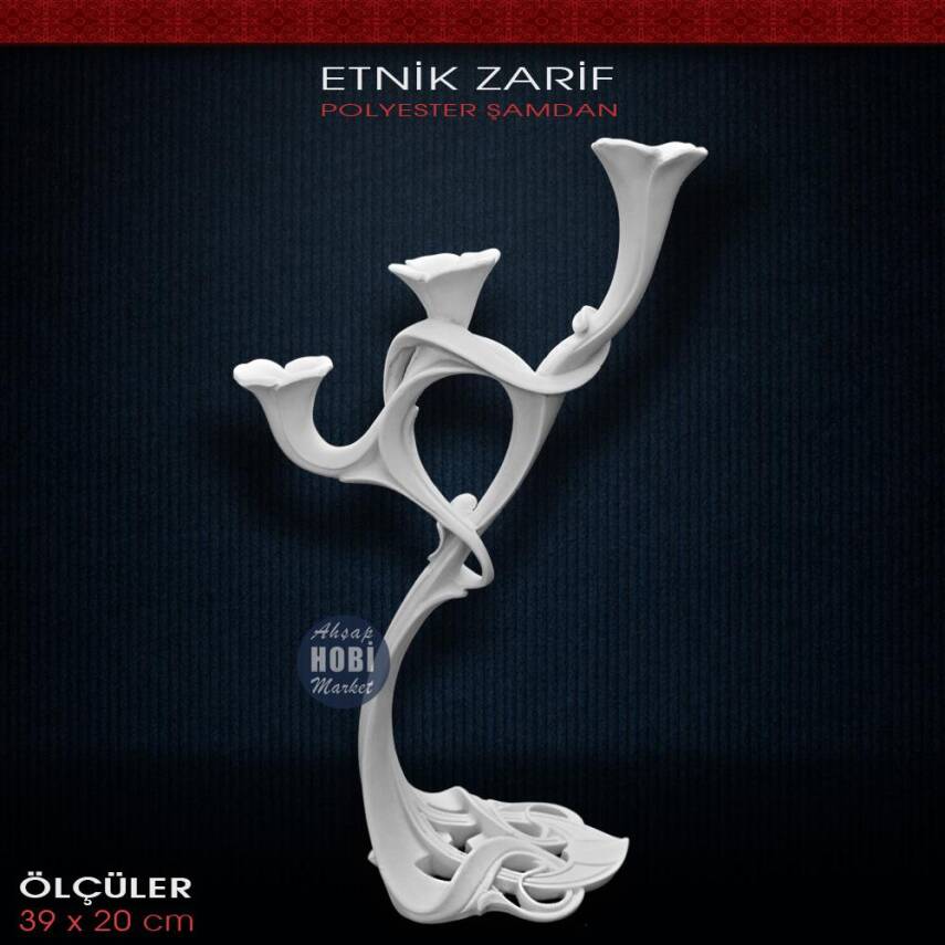 Etnik Zarif 3 Dallı Çiçekli Şamdan (39x20cm) - 1