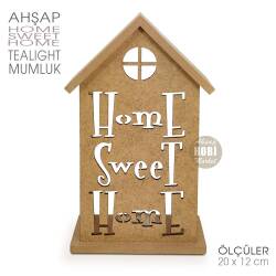 Ev Görünümlü Home Sweet Home Tealight Mumluk (20x12 cm) - Tual Hobi Craft İst