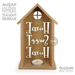 Ev Görünümlü Home Sweet Home Tealight Mumluk (20x12 cm) - Tual Hobi Craft İst (1)