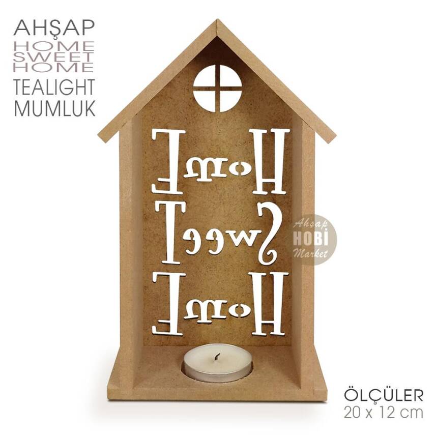 Ev Görünümlü Home Sweet Home Tealight Mumluk (20x12 cm) - 2