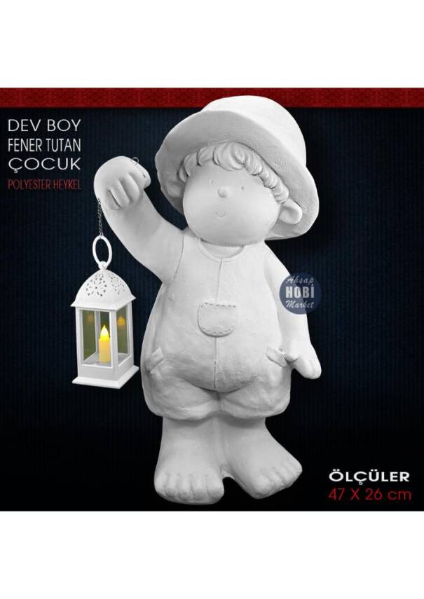 Fener Tutan Çocuk Heykeli Dev Boy (47x26 cm) Ham Polyester - 1