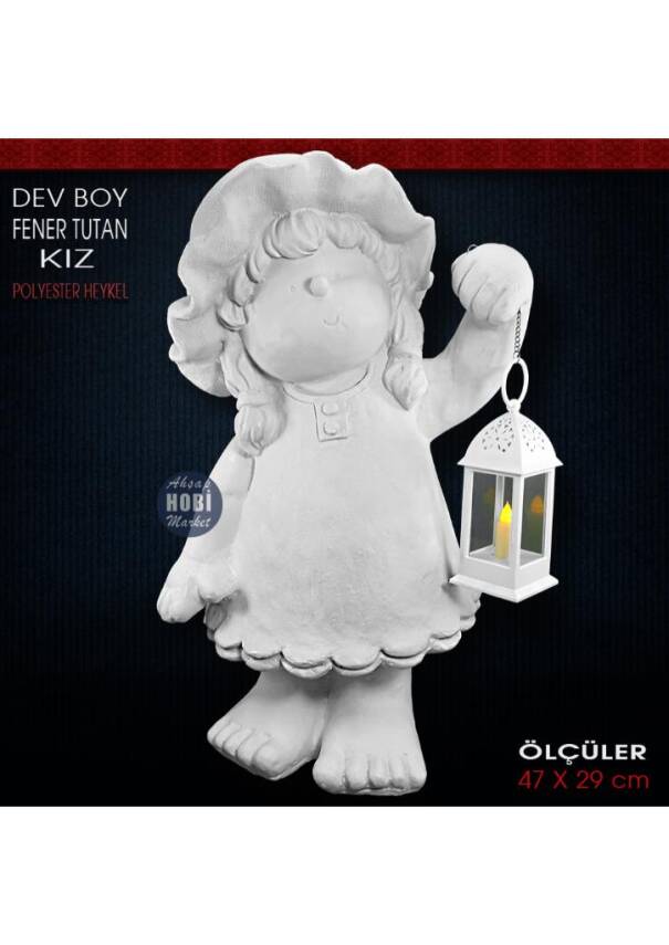 Fener Tutan Kız Heykeli Dev Boy (47x29 cm) Ham Polyester - 1