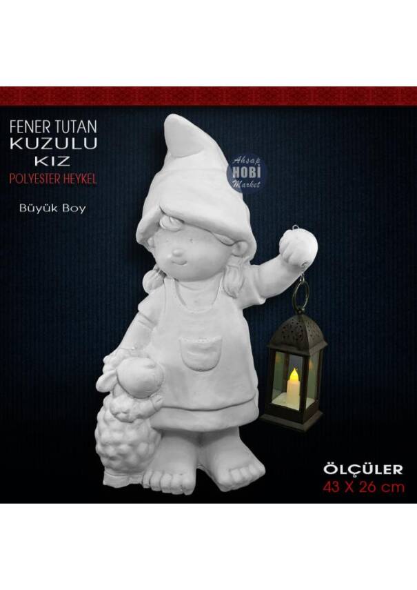 Fener Tutan Kuzulu Kız Heykeli (43x26 cm) Ham Polyester - 1