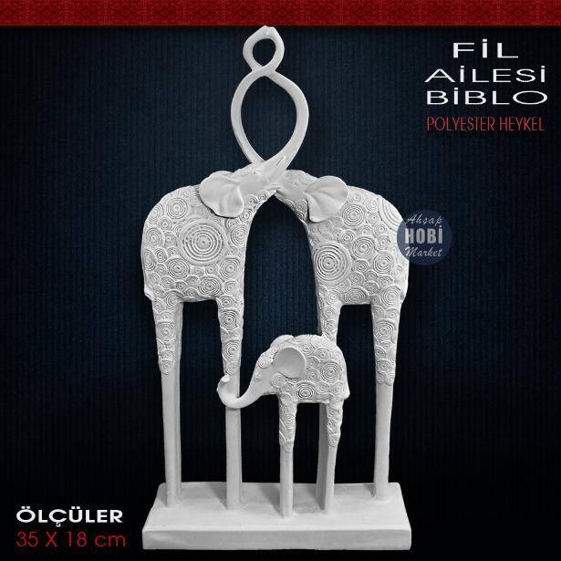 Fil Ailesi Biblo Heykel (35x18 cm) Ham Polyester - 1