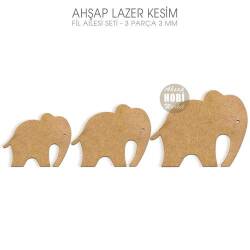 Fil Ailesi Figürleri Seti (3 Parça) Ahşap Lazer Kesim - Tual Hobi Sanat (1)