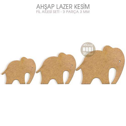 Fil Ailesi Figürleri Seti (3 Parça) Ahşap Lazer Kesim - 2