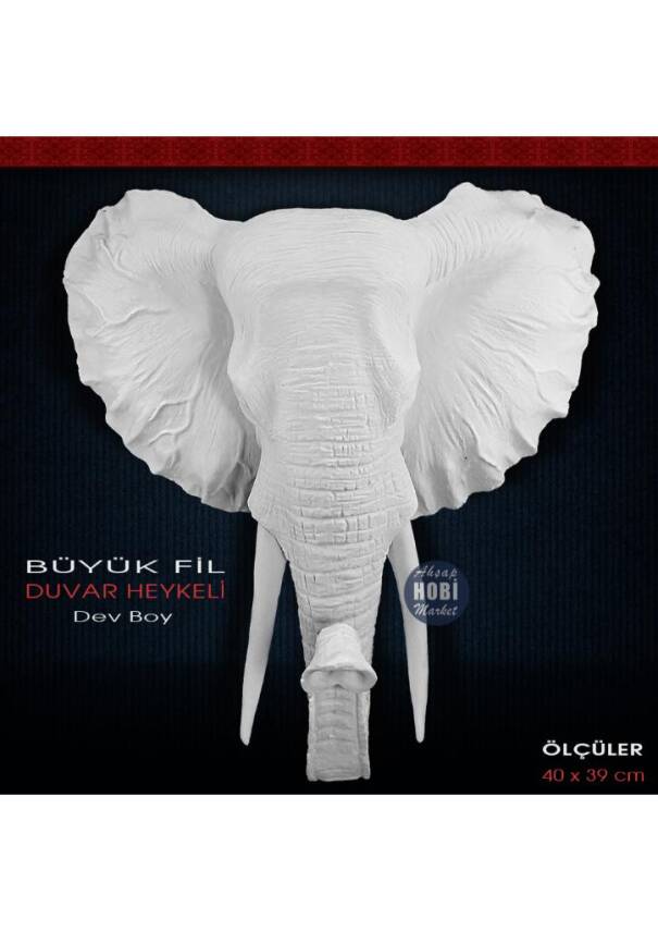 Fil Duvar Heykeli Büyük Boy (40x39cm) Ham Polyester - 1