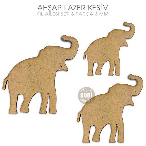 Fil Figürleri Seti (3 Parça) Ahşap Lazer Kesim - 1