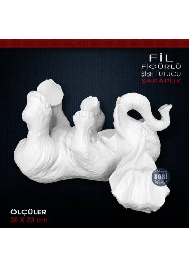 Fil Figürlü Şaraplık Şişe Tutucu (28x23 cm) Ham Polyester - 1