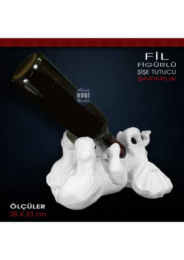 Fil Figürlü Şaraplık Şişe Tutucu (28x23 cm) Ham Polyester - 2
