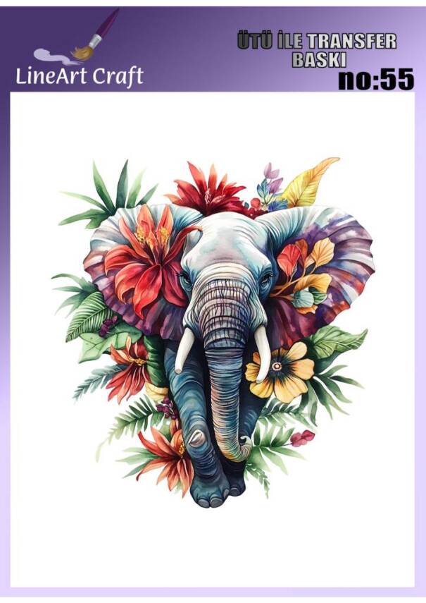 Fil ve Çiçek Desenli Kumaş Transfer Kağıdı LNT-K055 (20x20 cm) - 1