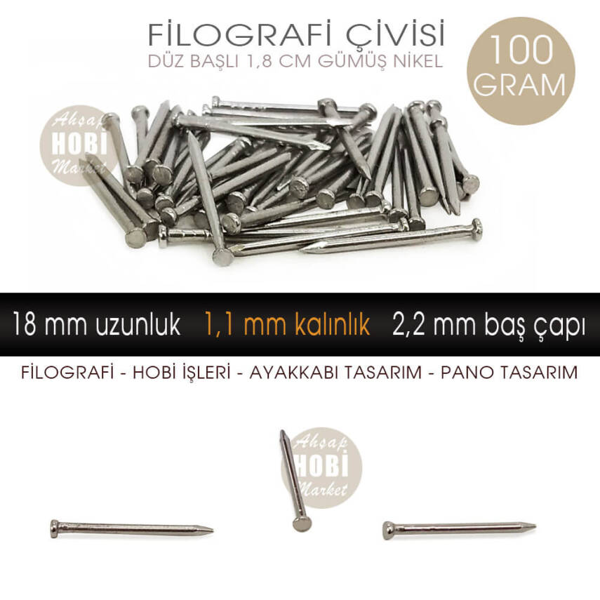 Filografi Çivisi Düz Başlı Gümüş Nikel (18 mm) 100 Gram - 1