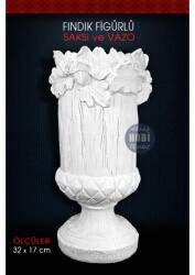 Fındıklı Vazo Ham Polyester (32x17cm) Fındık ve Yaprak Figürlü - Tual Hobi Sanat
