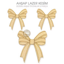 Fiyonk Figürlü Süsler (3 Parça) Doğal Ahşap Lazer Kesim - Tual Hobi Craft İst