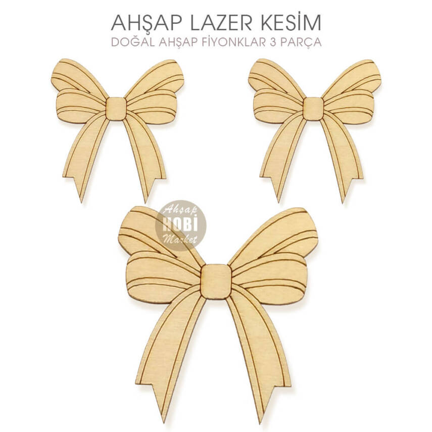 Fiyonk Figürlü Süsler (3 Parça) Doğal Ahşap Lazer Kesim - 1