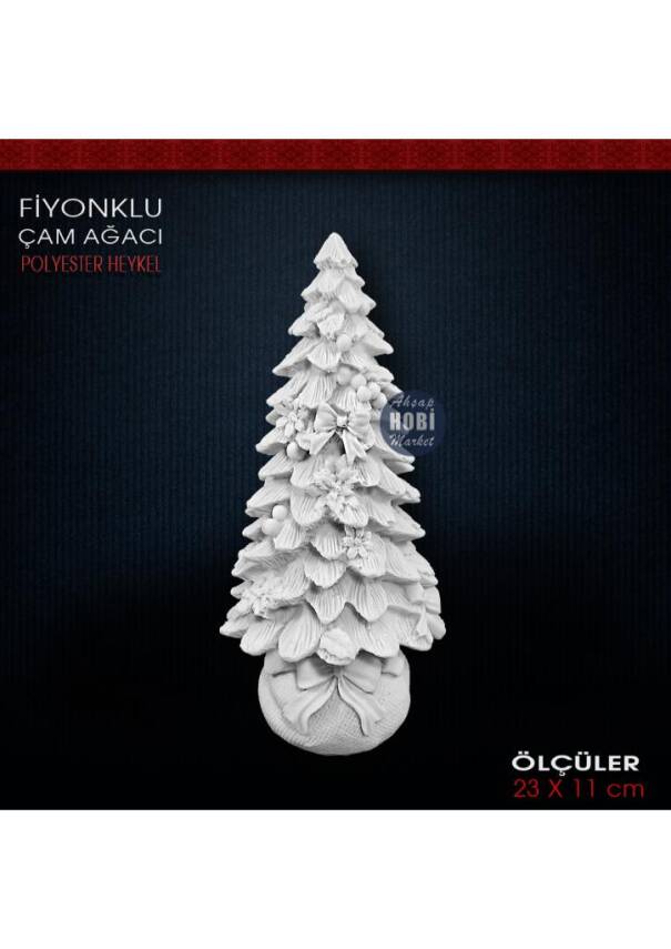 Fiyonklu Çam Ağacı Biblo Heykel (23x11cm) Ham Polyester - 1
