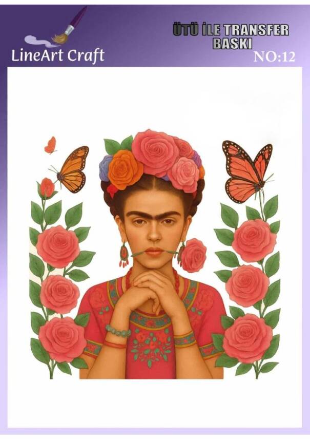 Frida ve Çiçek Desenli Kumaş Transfer Kağıdı LNT-K012 (20x20 cm) - 1