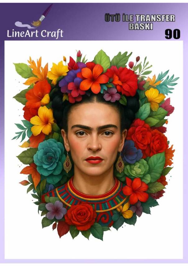 Frida ve Çiçek Desenli Kumaş Transfer Kağıdı LNT-K090 (20x20 cm) - 1