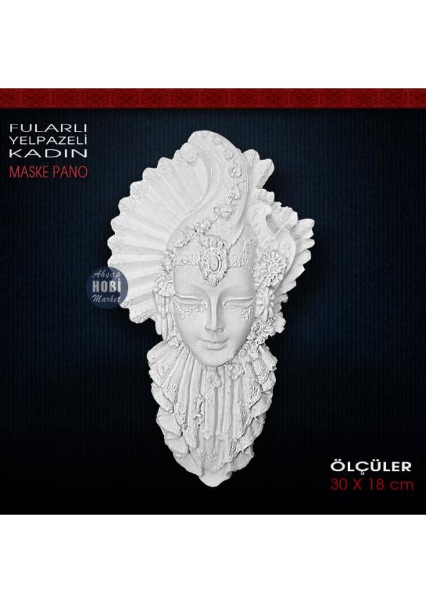 Fularlı Yelpazeli Kadın Duvar Maske (30x18 cm) Ham Polyester - 1