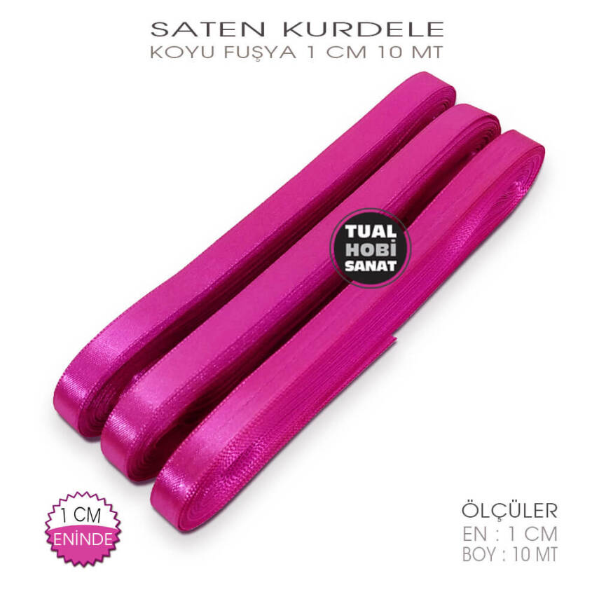 Fuşya Saten Kurdele (Genişlik 1 cm) 10 Metre - 1