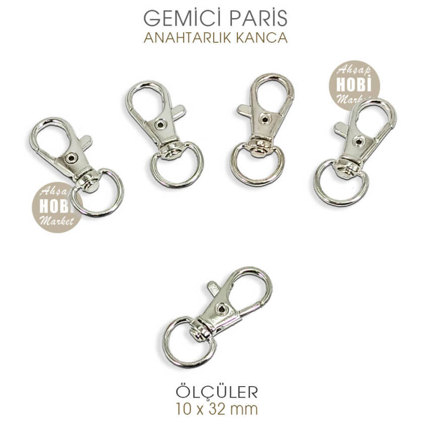 Gemici Paris Kanca Gümüş (10x32 mm) Anahtarlık Kancası - 1