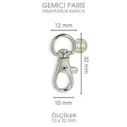 Gemici Paris Kanca Gümüş (10x32 mm) Anahtarlık Kancası - Tual Hobi Sanat (1)