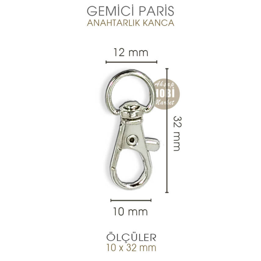 Gemici Paris Kanca Gümüş (10x32 mm) Anahtarlık Kancası - 2