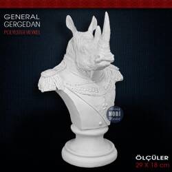 General Gergedan Biblo Heykel (29x18 cm) Ham Polyester - Tual Hobi Sanat