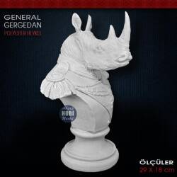 General Gergedan Biblo Heykel (29x18 cm) Ham Polyester - Tual Hobi Sanat (1)