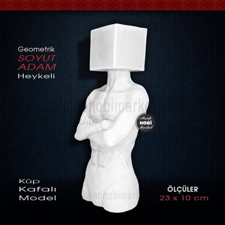 Geometrik Adam Biblo Heykeli Polyester (23x10cm) Küp Kafalı Model - 1