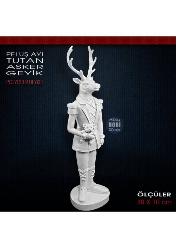 Geyik Asker Biblo Peluş Ayı Tutan (38x10 cm) Ham Polyester - 1
