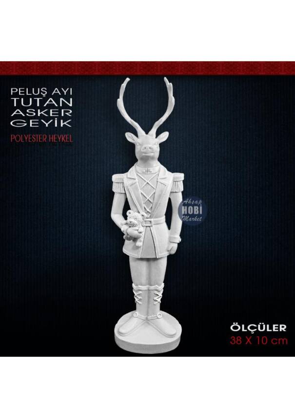Geyik Asker Biblo Peluş Ayı Tutan (38x10 cm) Ham Polyester - 2