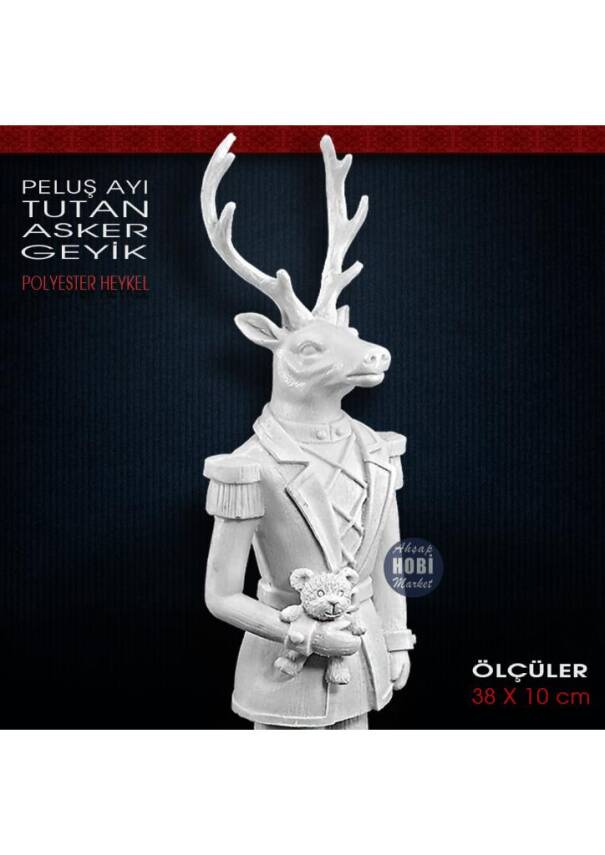 Geyik Asker Biblo Peluş Ayı Tutan (38x10 cm) Ham Polyester - 3