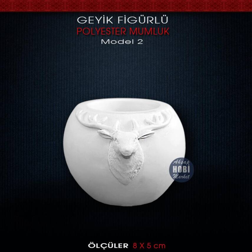 Geyik Desenli Şamdan Mumluk (8x5 cm) Ham Polyester - 1