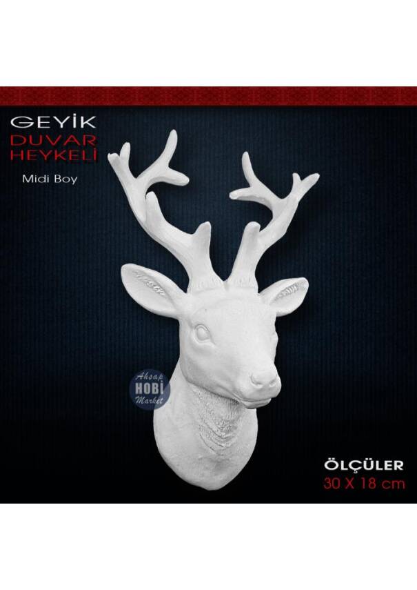Geyik Duvar Heykeli Midi Boy (30x18 cm) Ham Polyester - 2