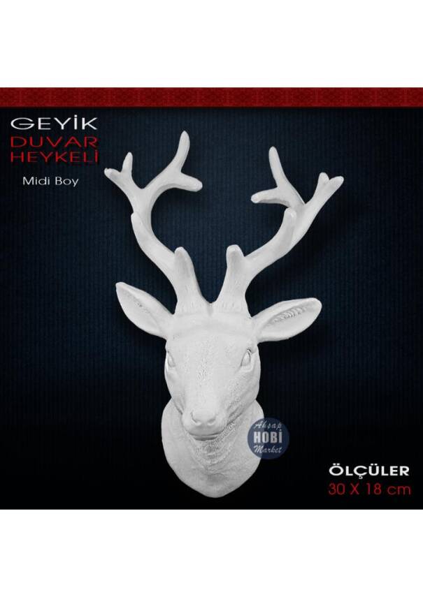 Geyik Duvar Heykeli Midi Boy (30x18 cm) Ham Polyester - 1