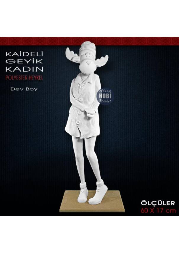 Geyik Kadın Heykeli Dev Boy (63x26 cm) Ham Polyester - 1