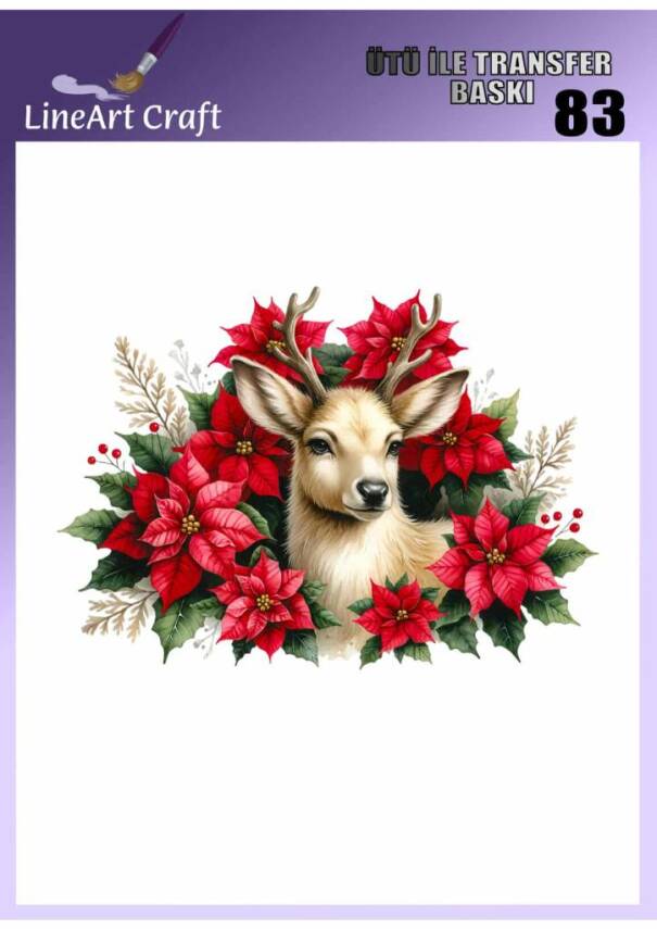 Geyik ve Çiçek Desenli Kumaş Transfer Kağıdı LNT-K083 (20x20 cm) - 1