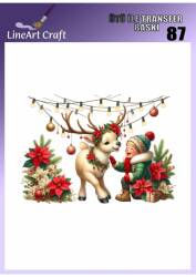 Geyik ve Çiçek Desenli Kumaş Transfer Kağıdı LNT-K087 (20x20 cm) - Line Art