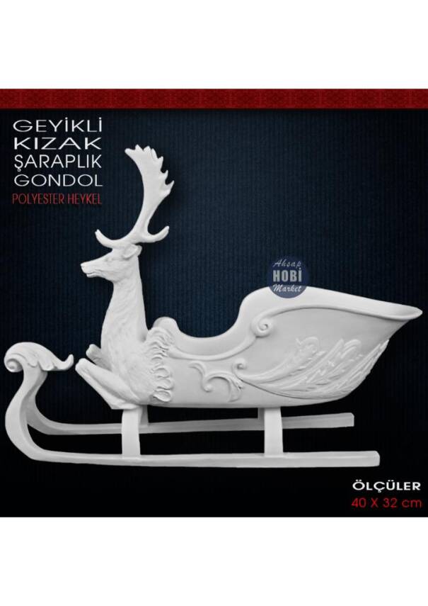 Geyikli Kızak Şaraplık ve Gondol (40x32 cm) Ham Polyester - 1