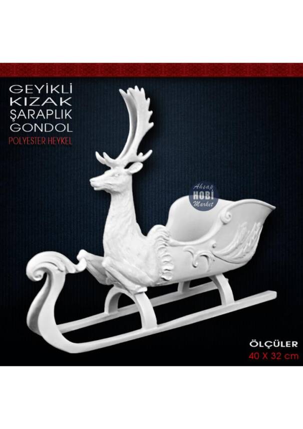 Geyikli Kızak Şaraplık ve Gondol (40x32 cm) Ham Polyester - 2