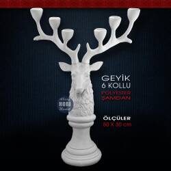 Geyikli Şamdan Büyük Boy 6 Kollu (50x30 cm) Ham Polyester - Tual Hobi Sanat