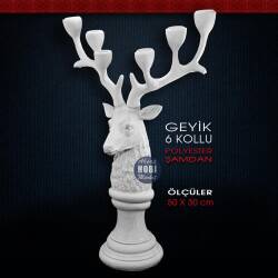 Geyikli Şamdan Büyük Boy 6 Kollu (50x30 cm) Ham Polyester - Tual Hobi Sanat (1)