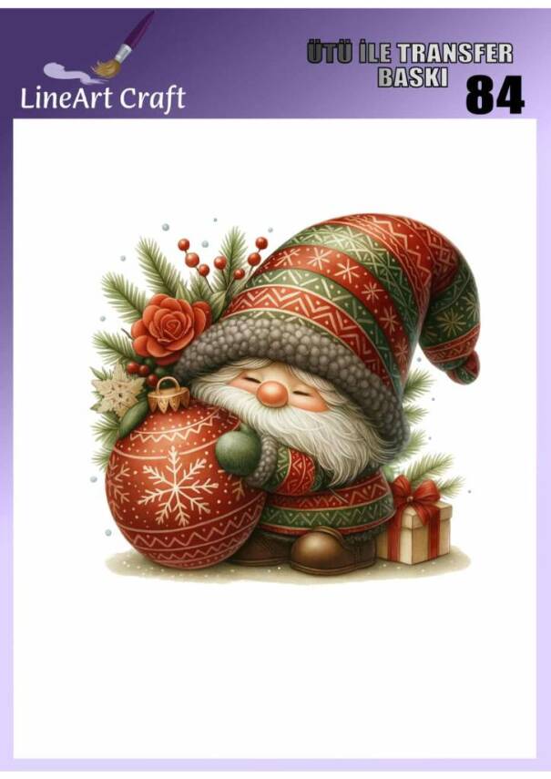 Gnome Cüce Yılbaşı Desenli Kumaş Transfer Kağıdı LNT-K084 (20x20 cm) - 1