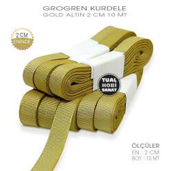 Gold Altın Renkli Grogren Kurdele (Genişlik 2 cm) 10 Metre - Tual Hobi Sanat