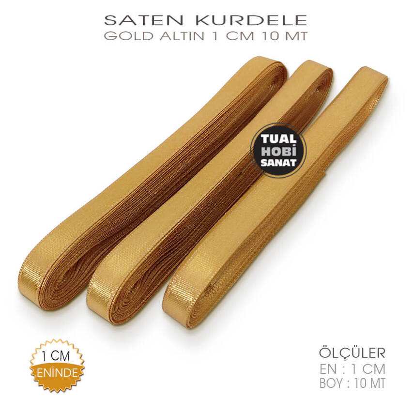 Gold Altın Rengi Saten Kurdele (Genişlik 1 cm) 10 Metre - 1