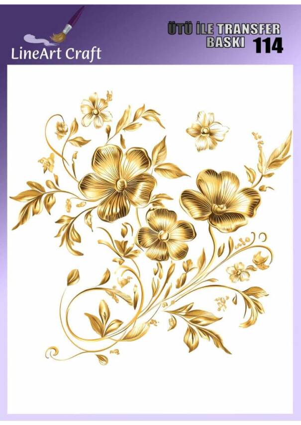 Gold Çiçek Desenli Kumaş Transfer Kağıdı LNT-K114 (20x20 cm) - 1