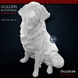 Golden Köpek Heykeli Dev Boy (52x36 cm) Ham Polyester - Tual Hobi Sanat (1)